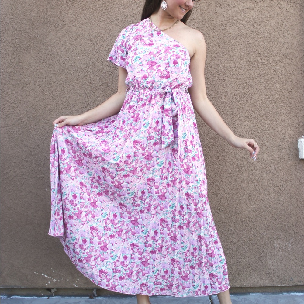 Amazon women’s floral one shoulder maxi pleated skirt dress